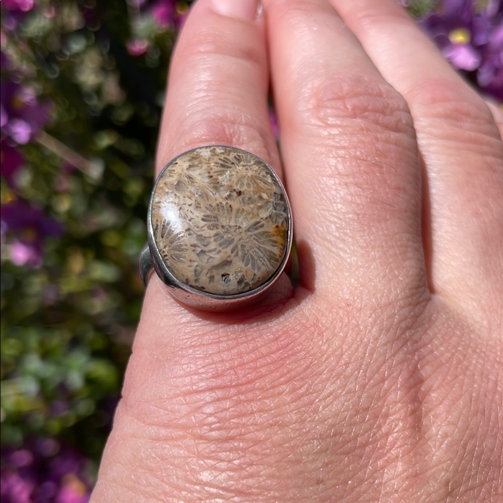 Decorte signed fossilized coral ring